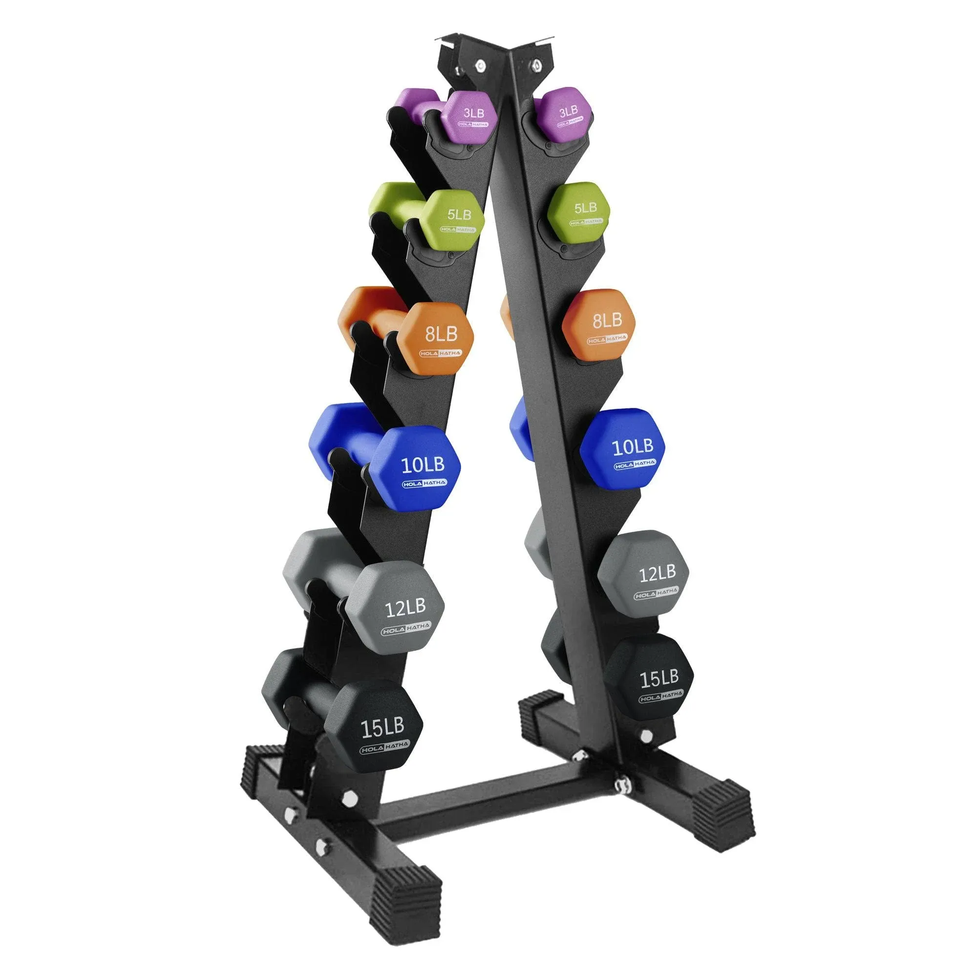 HolaHatha 2, 3, 5, 8, and 10 Pound Neoprene Dumbbell Free Hand Weight Set with Rack, Ideal for Home Exercises to Gain Tone and Definition, Pastel