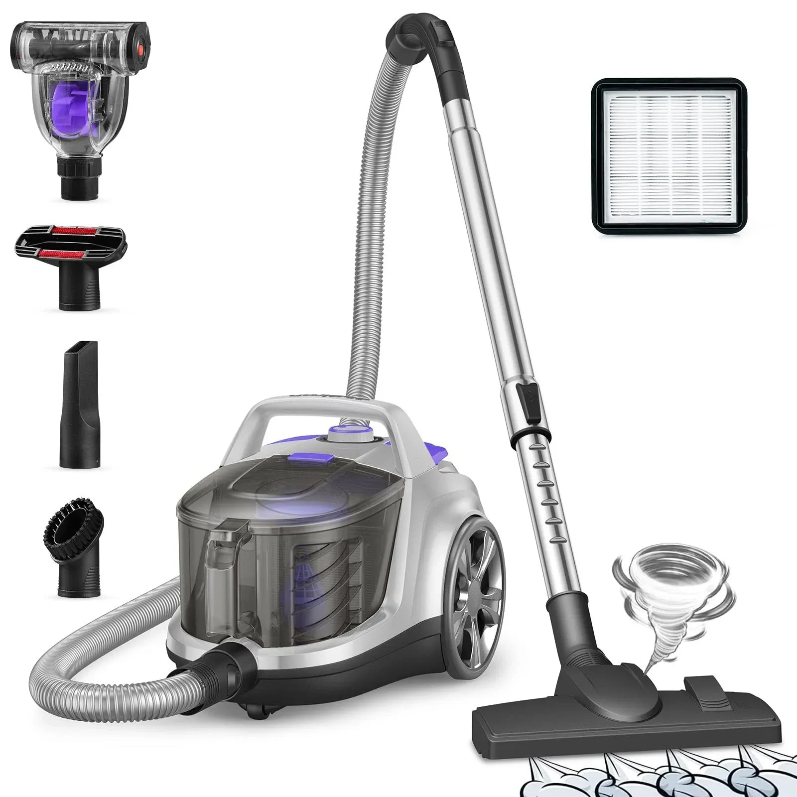 Canister Vacuum Cleaner,  Lightweight Bagless Vacuum Cleaner