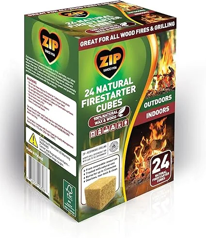 ZIP Natural Firestarters 24 Cubes - for Camping or Grilling