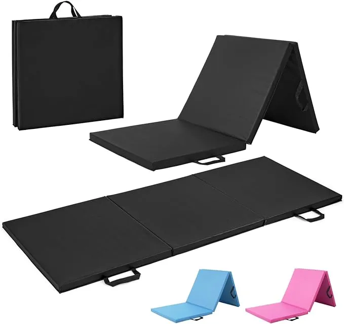 WF Athletic Supply Tri Fold Folding Exercise Mat with Carrying Handles, 1.5" or 2" Foldable Gym Mat, Folding Foam Workout Mat for Gymnastics, Yoga, MMA, Core Workouts, Stretching, Multiple Colors