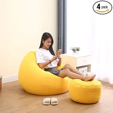 Bean Bag Chair Computer Chair Beanless Bag Recliner Washable, Yellow, 4340IN