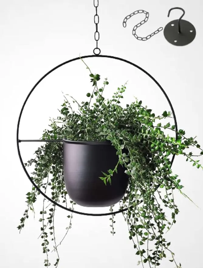 Eco Joy Shineloha Boho Hanging Planters for Indoor Plants with 6 Pot (Detachable) Hook Chain Hanging Planters Indoor, Ceiling Planters, Black