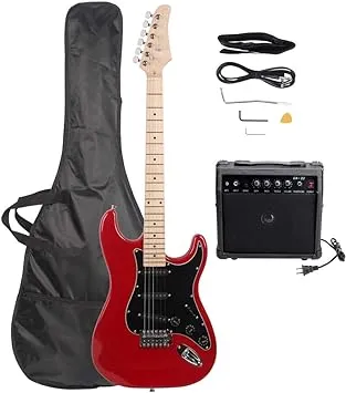 Electric Guitar 39" inch Complete Beginner Starter kit Full Size with 20w Amp,w/Strap,Bag,Guitar Amplifier,Power Wire,Plectrum,Tremolo Bar (Black)