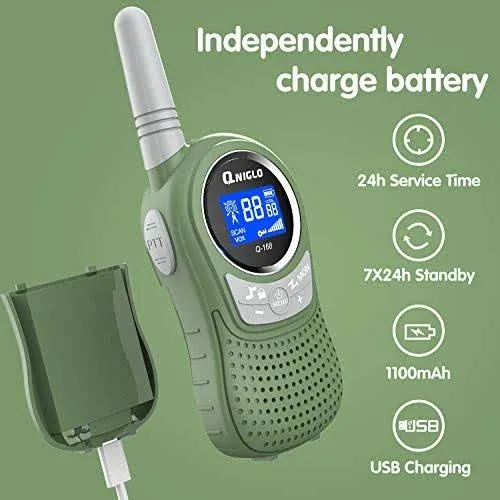 QNIGLO Walkie Talkies for Boys Rechargeable, Gifts for 3-12 Years Old Kids Walkie Talkies Rechargeable, 22 Channels 2 Way Radio Gifts Toys for Boys and Girls (Q168P-2Green)