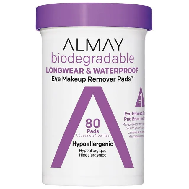 Almay Biodegradable Eye Makeup Remover Pads, Longwear & Waterproof - 80 pads