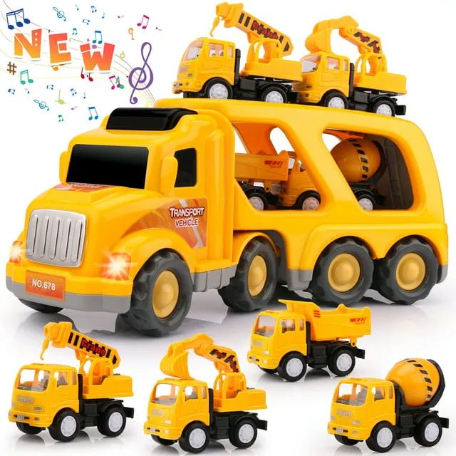 Kids Toys Car for Boys: Boy Toy Trucks for 3 4 5 6 Year Old Boys Girls | Toddler Toys 5 in 1 Carrier Vehicle Construction Toys for Kids Age 3-5 4-5 4-7