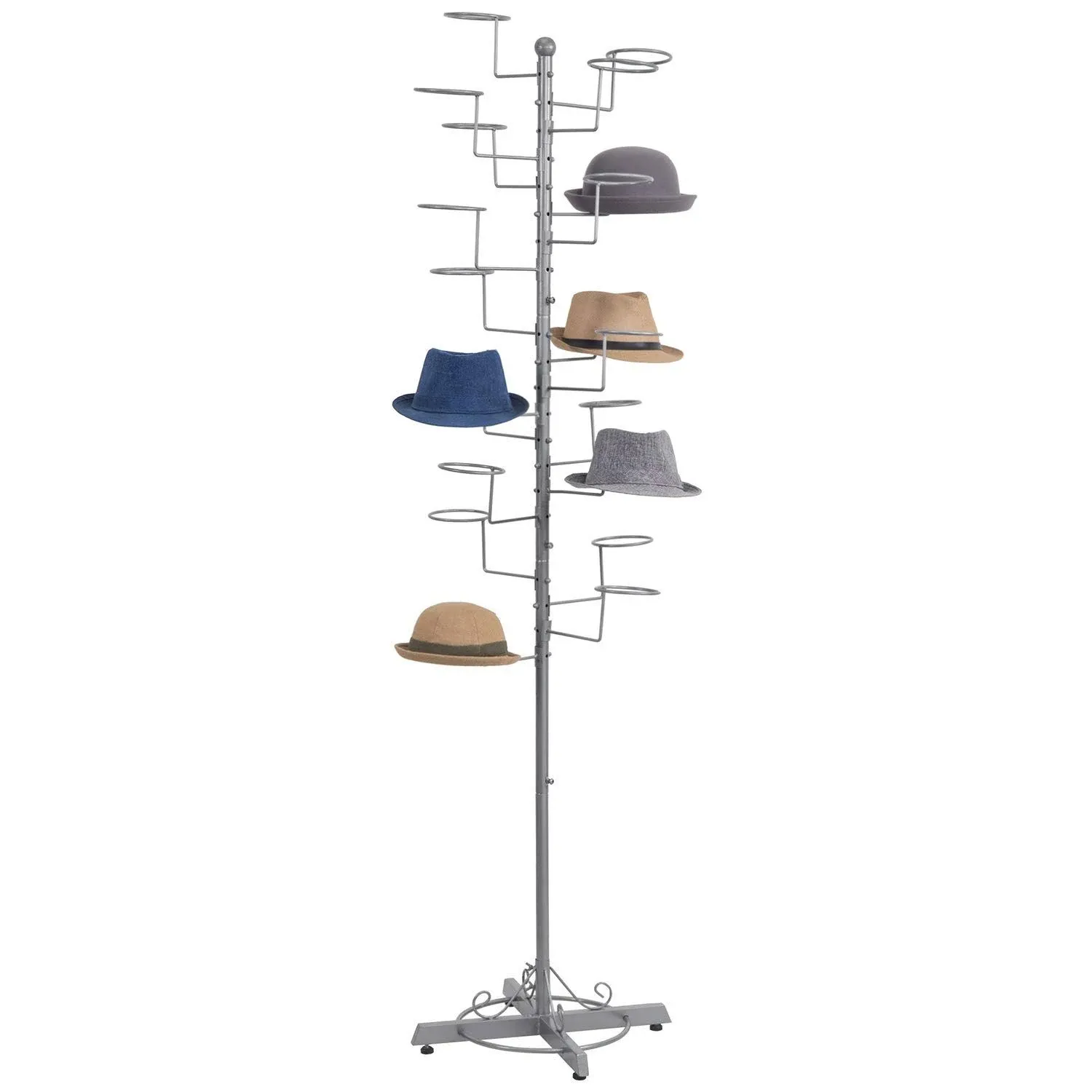 MyGift Modern Large Freestanding Hat Rack Stand, Silver Metal Retail Wig or Hat ...