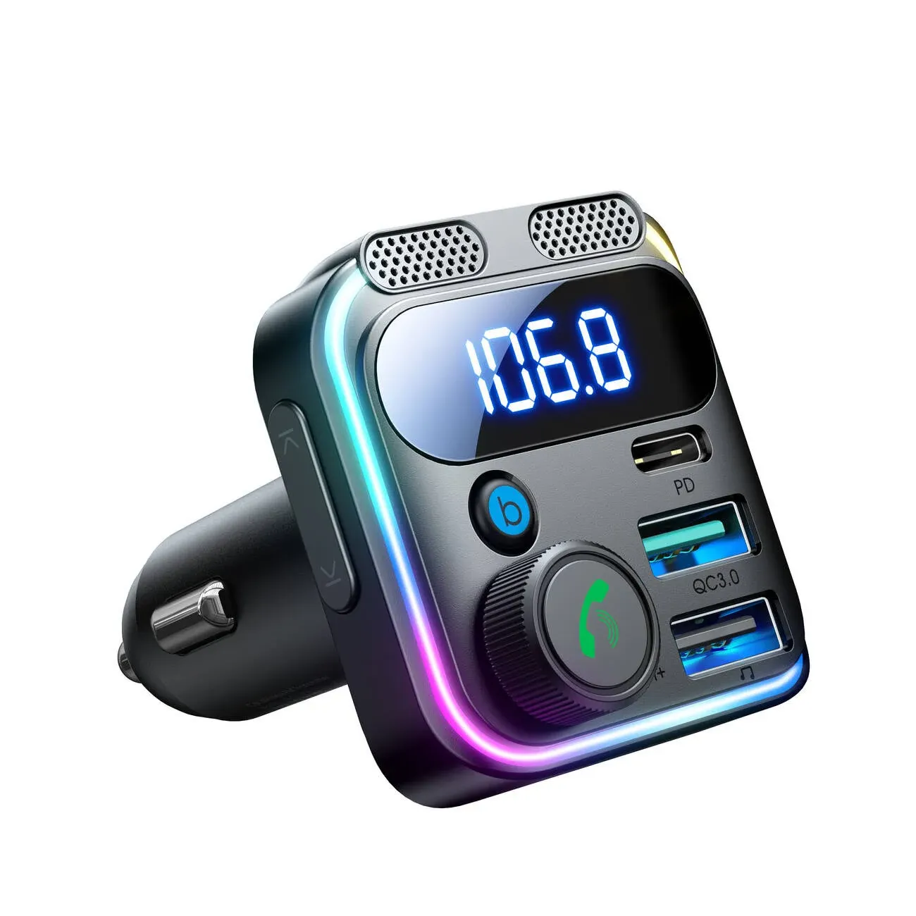 JOYROOM Bluetooth 5.3 FM Transmitter Car Adapter [Stronger Dual Mics & HiFi Deep Bass Sound] 48W PD & QC 3.0 USB C Car Charger Cigarette Lighter Adapter Hands-Free Calling Radio Support USB Drive