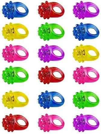 Super Z Outlet Flashing Colorful LED Light Up Bumpy Jelly Rubber Rings Finger Toys for Parties, Event Favors, Raves, Concert Shows, Gifts (18 Pack)