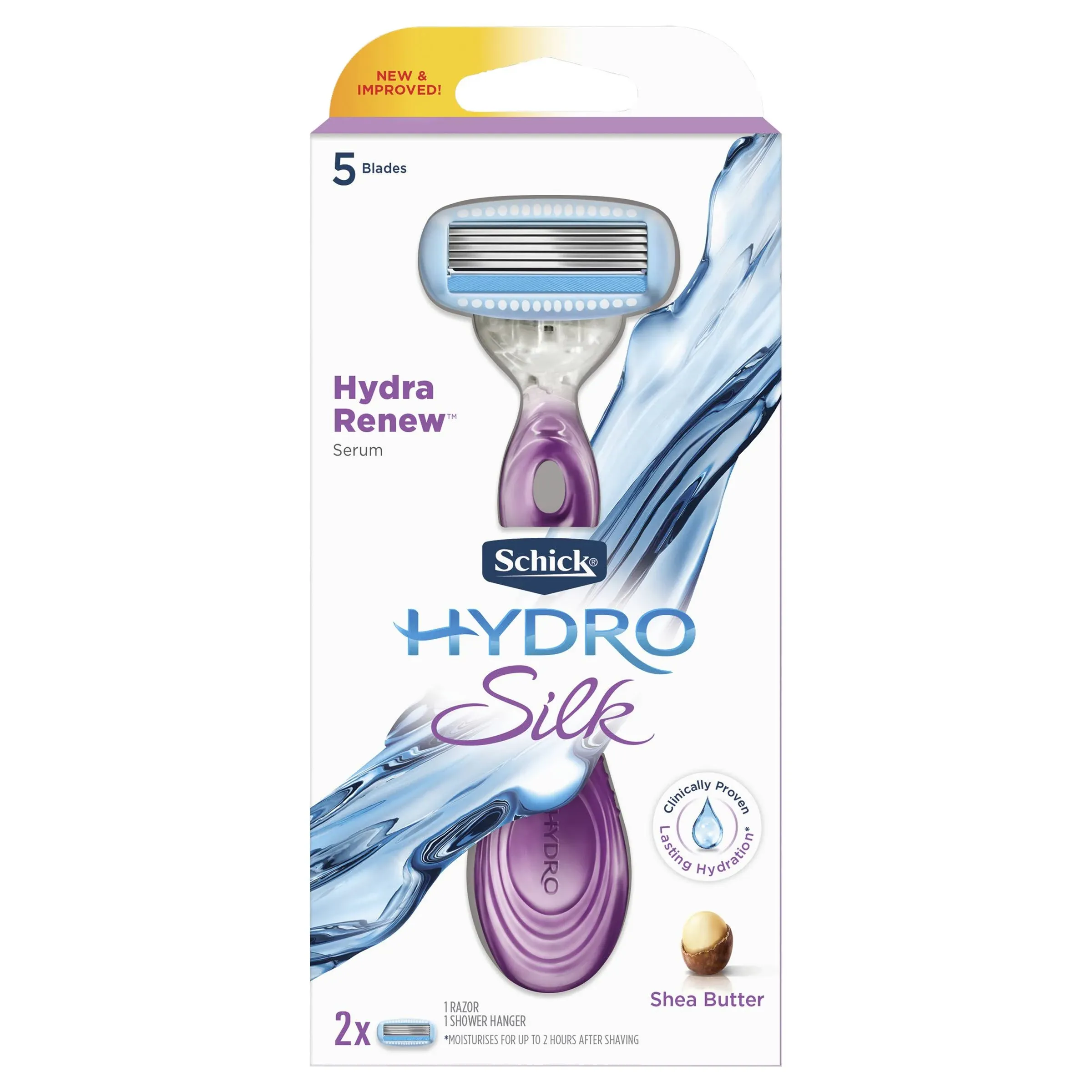 Schick Hydro Silk Moisture Care with Shea Butter Razor with 2 Refill Blade Cartridges (Pack of 2)