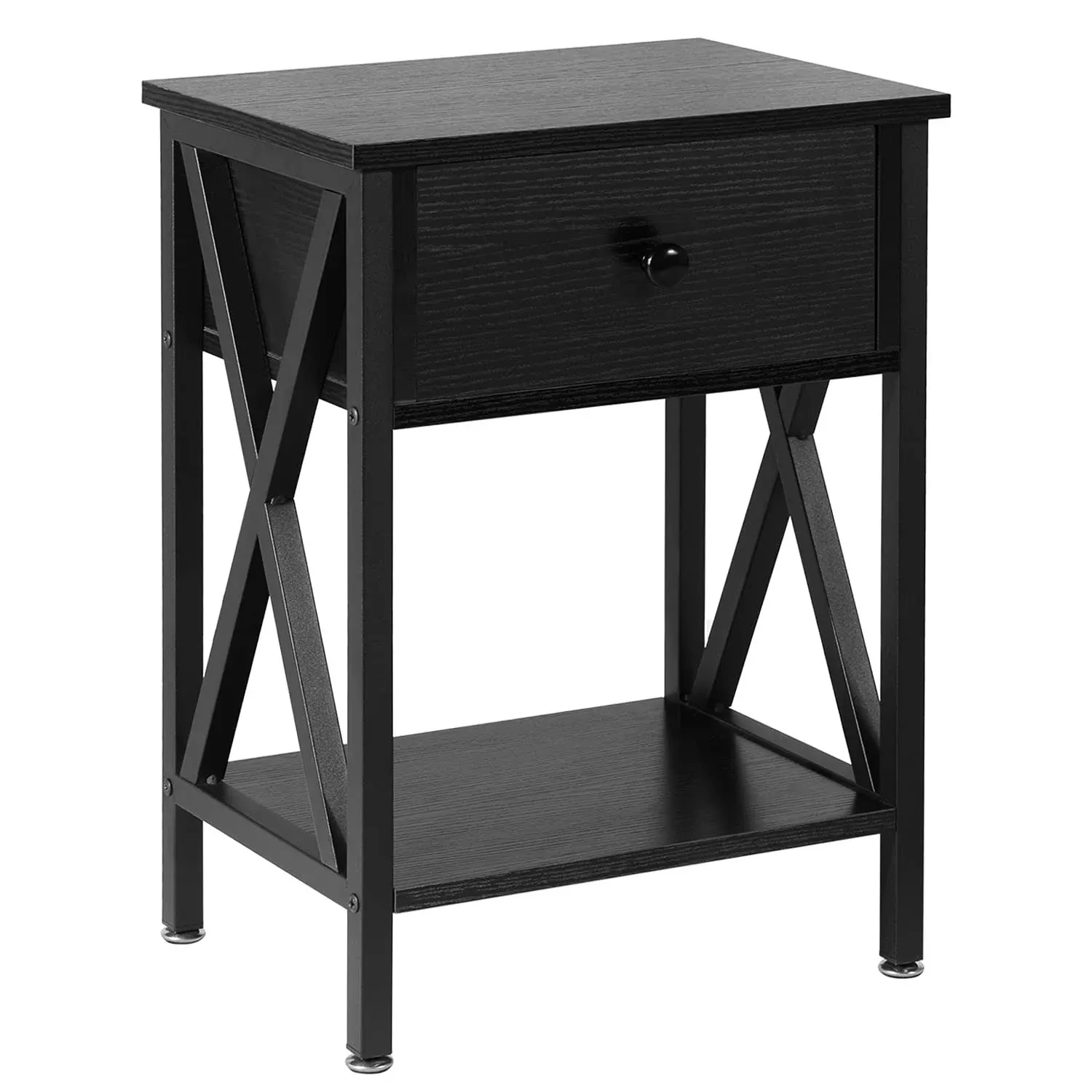 VECELO Night Stands for Bedroom Rustic Nightstand Bedside End Tables with Drawer Storage, Classic Black