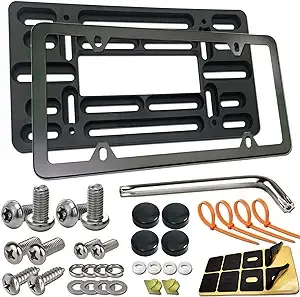 Aootf Front License Plate Bracket Holder - Universal Front Bumper License Plate Mounting Kit, 2 Drill Holes Car Tag Adapter with Anti Theft Stainless Steel Screw Bolt Caps