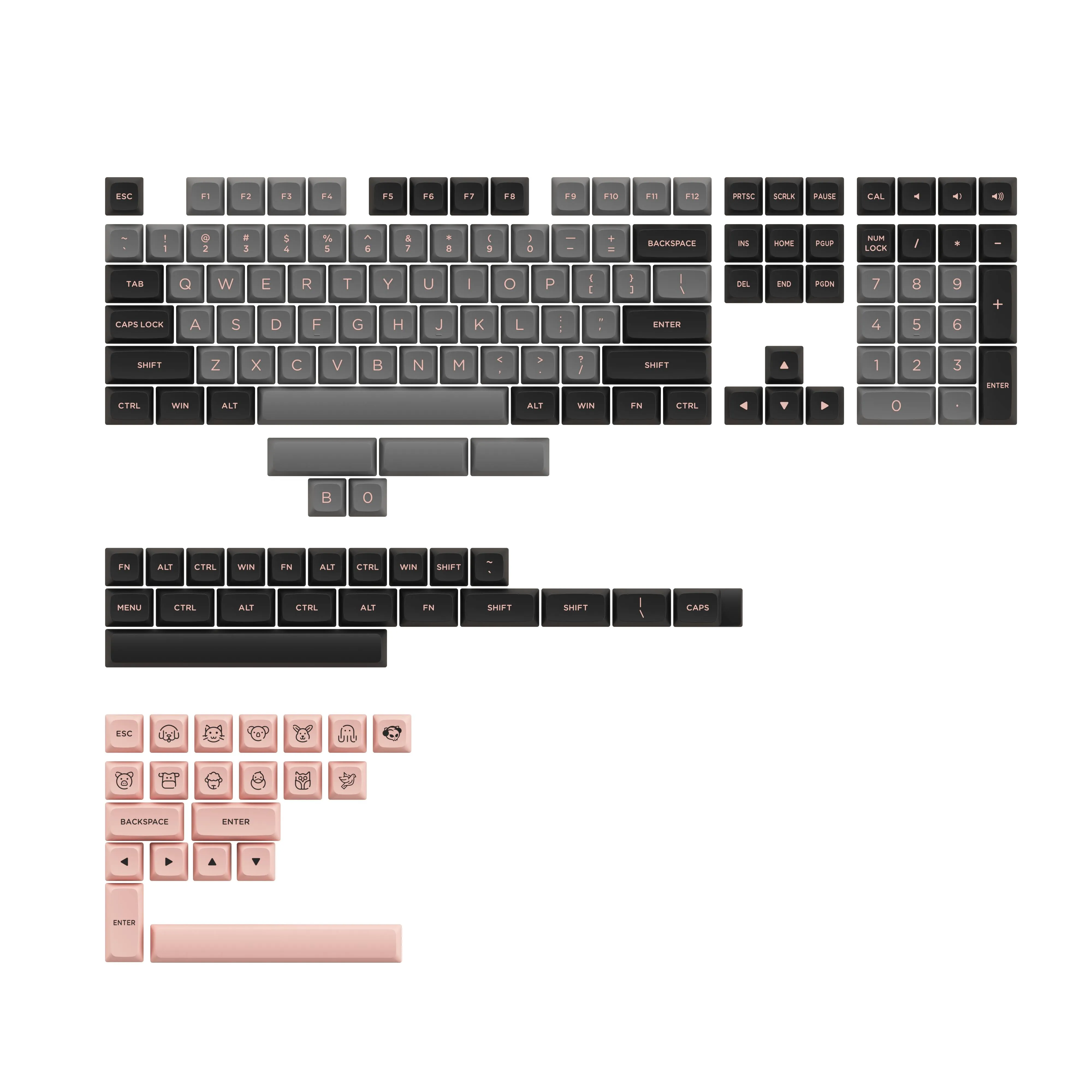 Akko PBT Keycaps Black & Pink Keycap Set 155-key ASA-Low Profile PBT Double Shot Keycap Set for Mechanical Keyboards