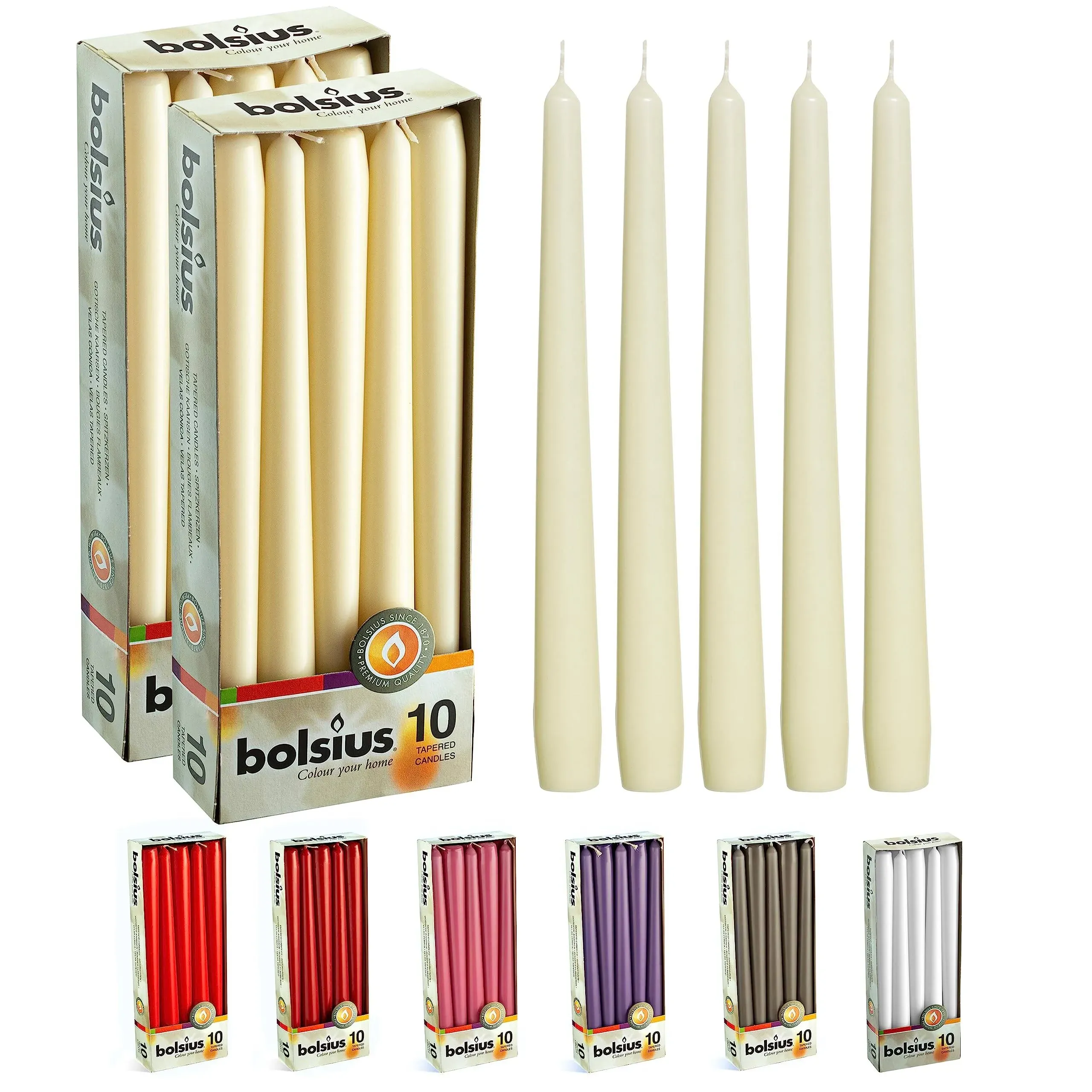 BOLSIUS 20 Count Unscented 10 Inch Ivory Household Taper Candles - 8 Hours Burning Time - Premium European Quality - Smokeless Dripless Taper Candlesticks - Great for Home Décor, Dinners, and Parties