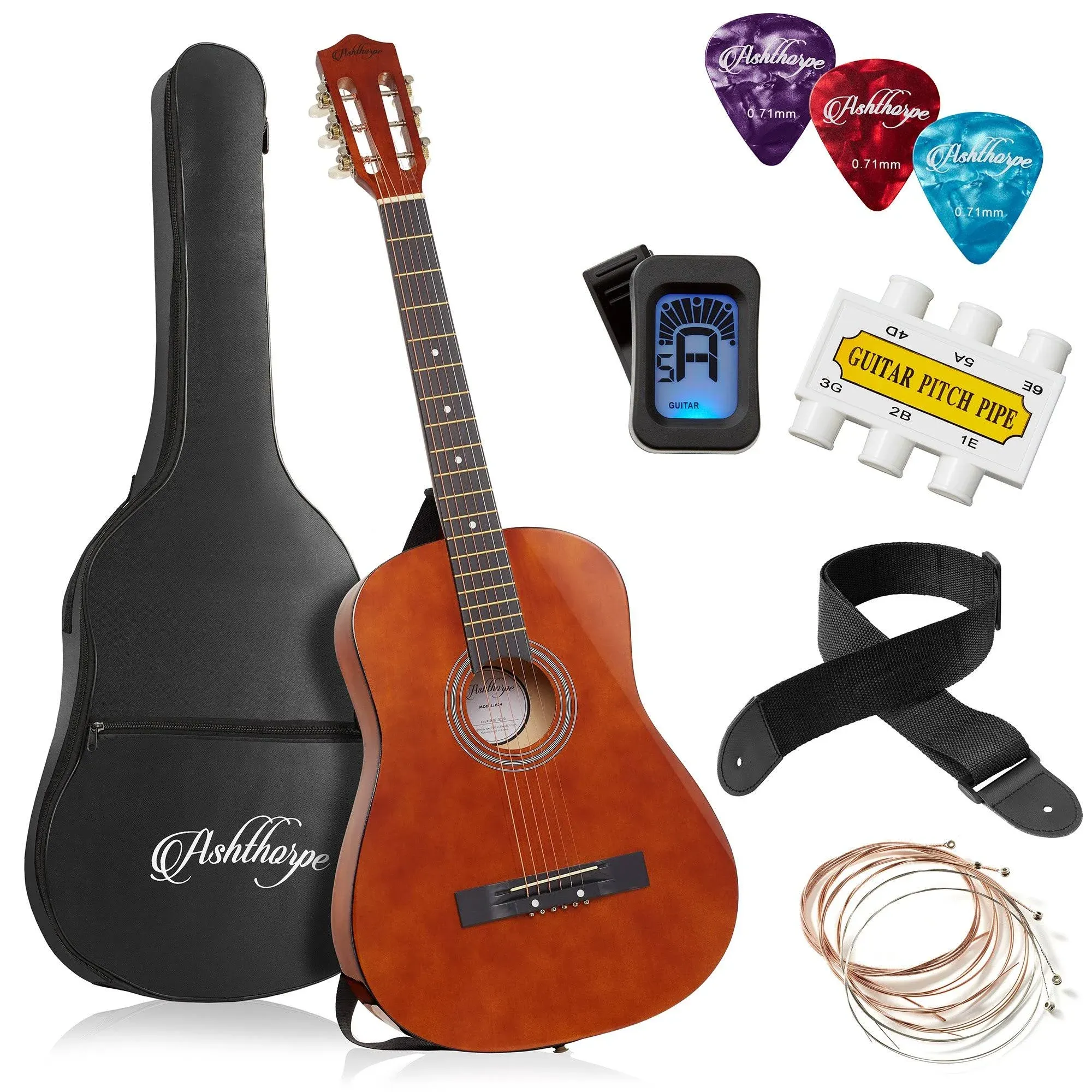 Ashthorpe 38-Inch Beginner Acoustic Guitar Starter Package, Brown