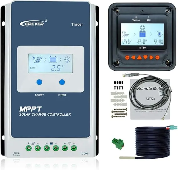 EPEVER MPPT Solar Charge Controller 30A 12V 24V Auto Tracer3210AN + Remote Meter MT50 + RTS Common Negative Ground Solar Panel Regulator for Lead-Acid Lithium Battery (30A + MT50+RTS)