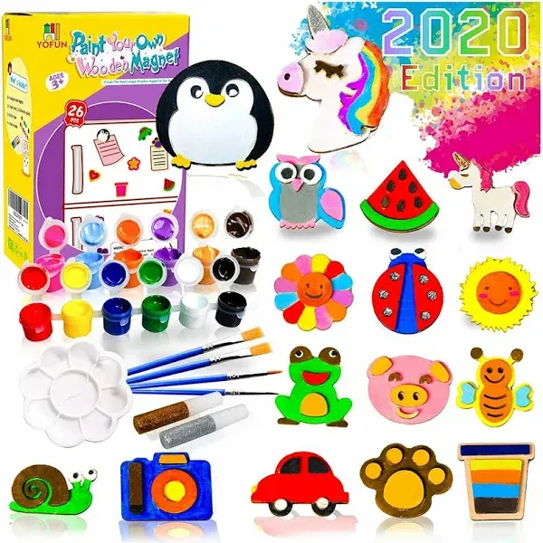 YOFUN Paint Your Own Wooden Magnet - Wood Painting Craft Kit and Art S