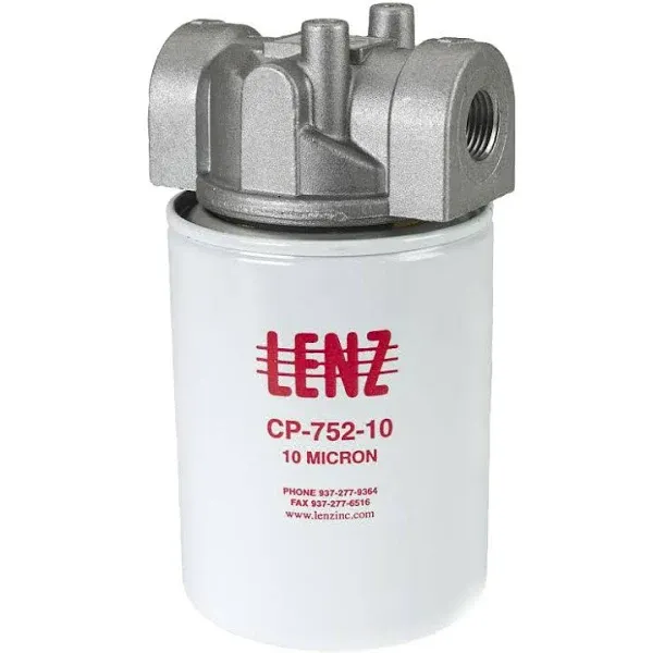 LENZ Spin-On Filters Assembly CP-750-10P: 10 Filter Micron, 100 PSI, 20 GPM, 3/4