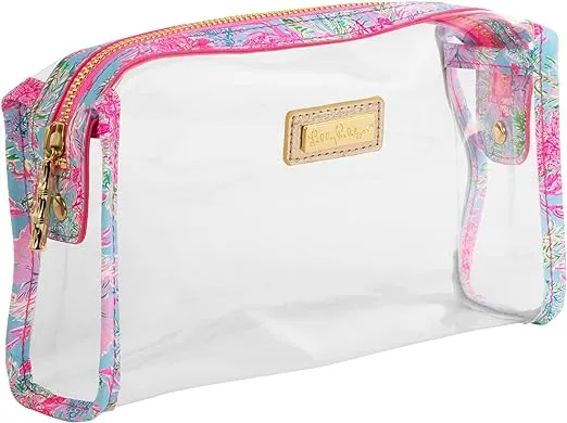 Lilly Pulitzer Clear Zipper Pouch, Cute Pencil Case for Adults, Travel Toiletry Bag, Small Pouch Bag for Supplies, Makeup or Toiletries (Aura Pink)