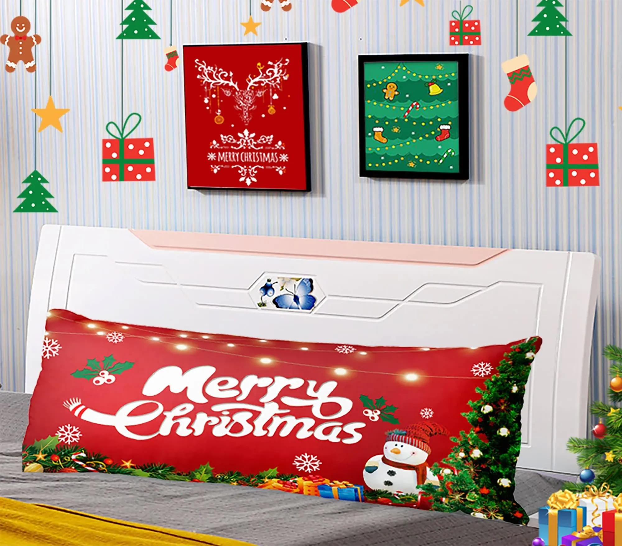 Cuteiush Christmas Large Bed Body Pillowcover Red Xmas Sofa Long Cushion Pill...