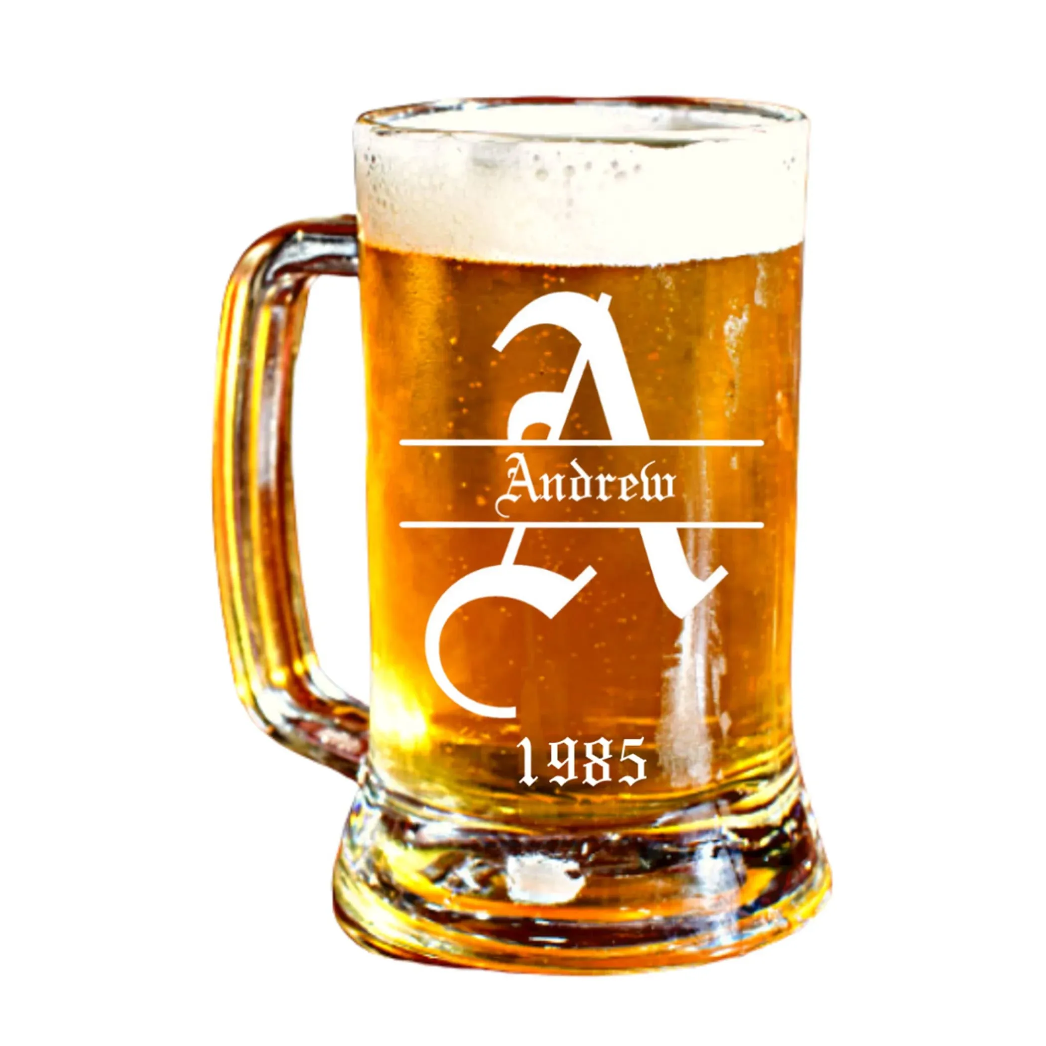 Personalized 16.oz Beer Mug | Sports Letter Design | Clear Glass | Custom Made | Perfect for wedding gifts, anniversaries, birthday gifts, or graduation