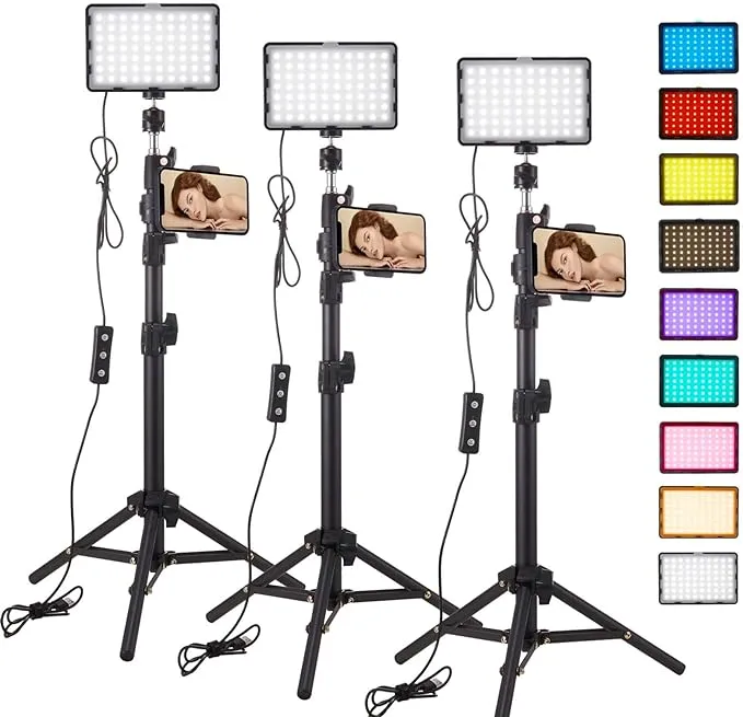 3pack LED 9Color Filter Studio Streaming Lights Photography Video Lighting Kit Photo Lights for Video Recording Photography Camera Photo Game Stream YouTube TikTok Filming Computer Conference Shooting