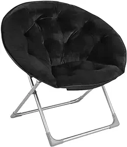 Amazon Basics Faux Fur Saucer Shaped Chair with Metal Frame Black 27.2"D x 32.3"W x 32.3"H