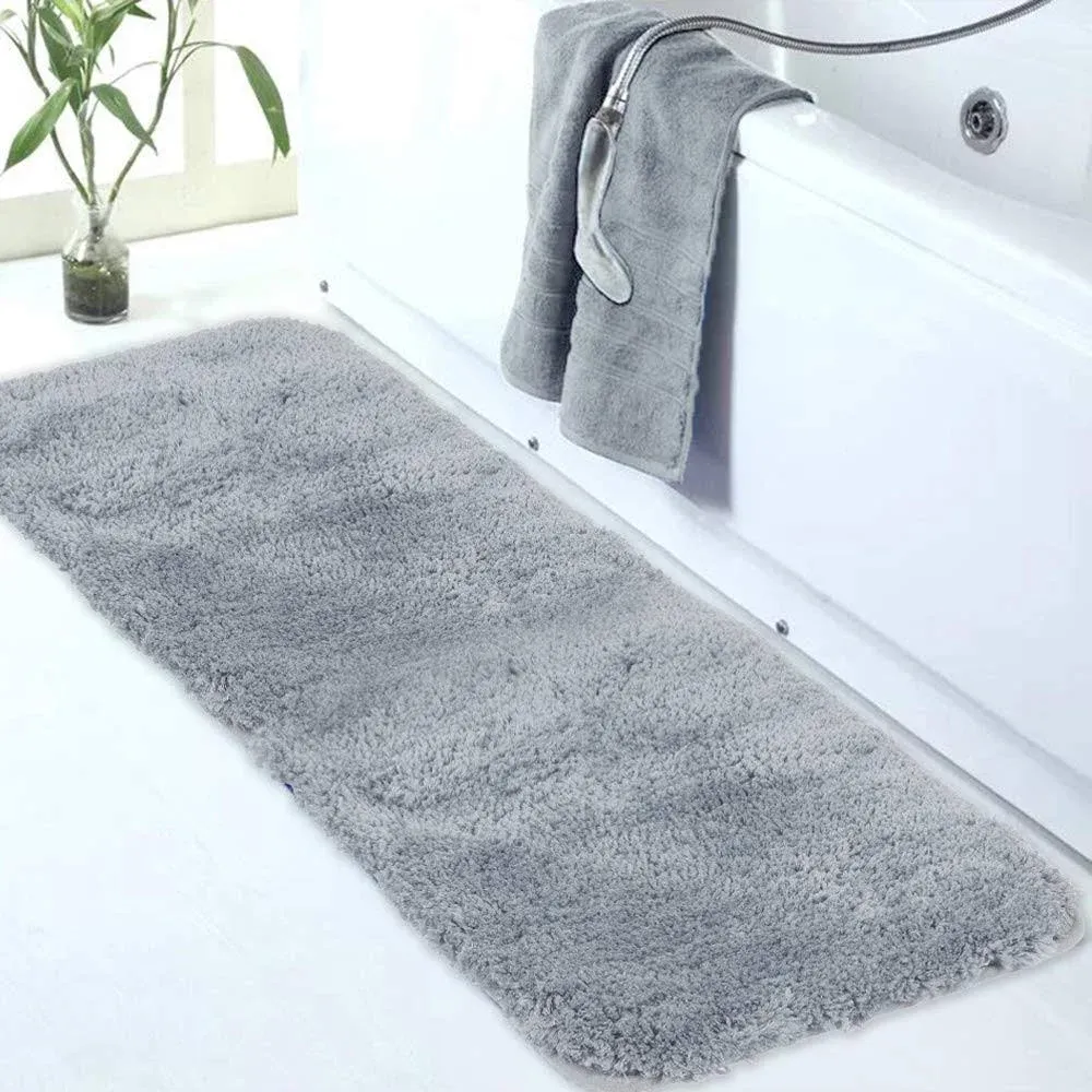 Large Bathroom Rug (24 X 60, Grey) Extra Soft and Absorbent Shaggy Bathroom Mat