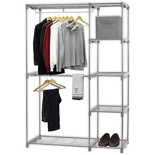 Simple Houseware Freestanding Clothes Garment Organizer Closet Silver