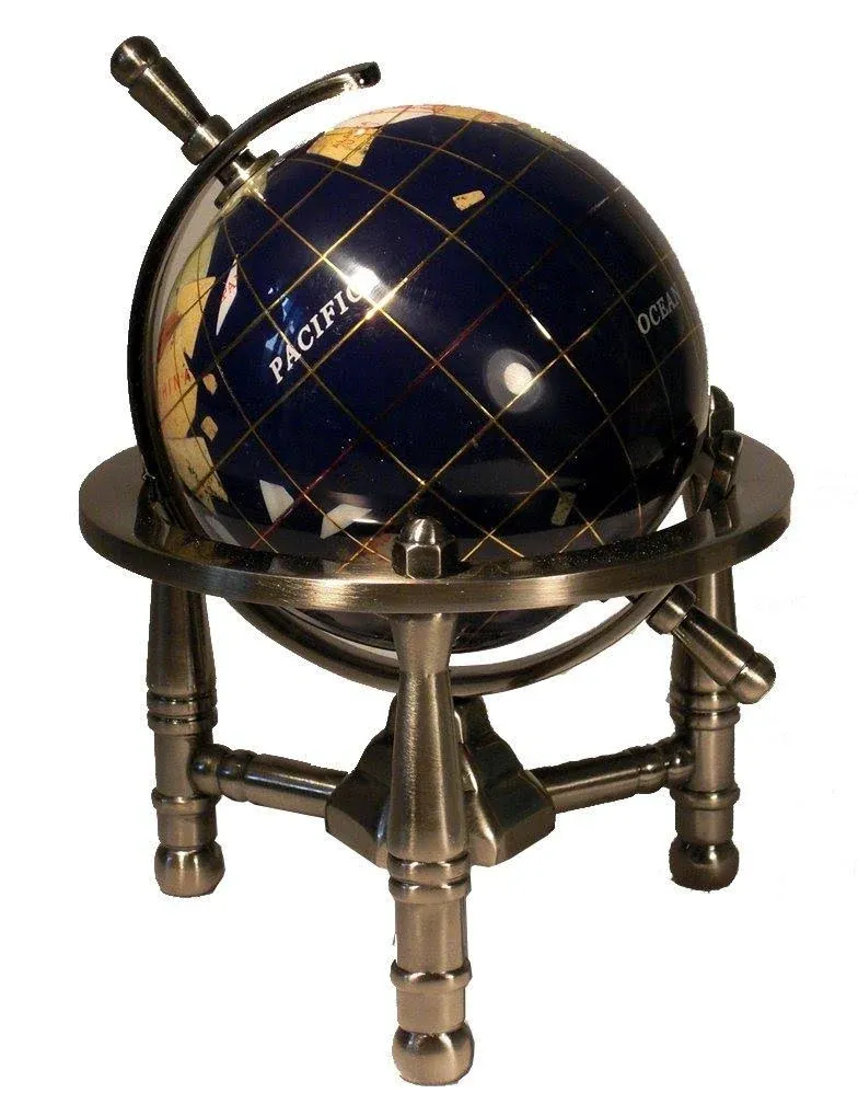 Unique Art 6-Inch by Blue Lapis Ocean Mini Table Top Gemstone World Globe with Silver Tripod