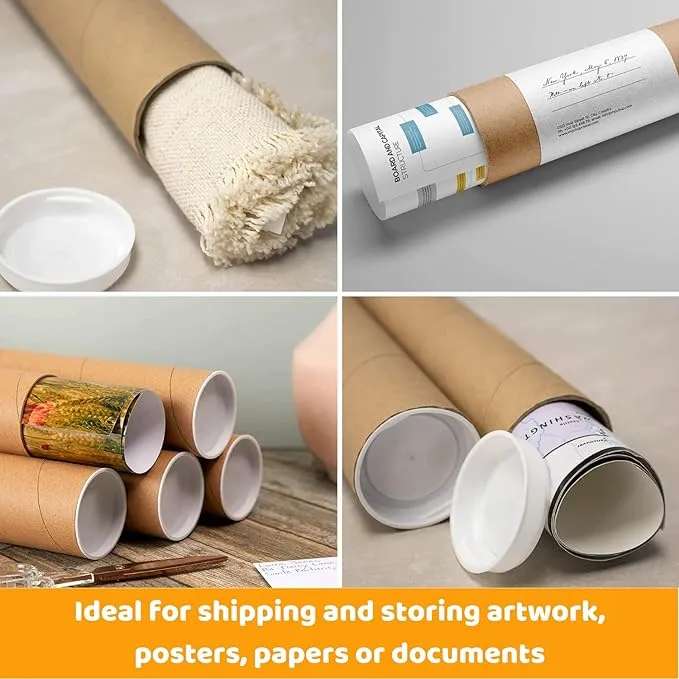 Mailing Tubes with Plastic Caps Shipping Cardboard Blueprints Artwork Poster Kraft Extra Heavy-Duty Thickness Posters, Art Prints Multipurpose Documents Storing (1 Pack) 2x24 inch