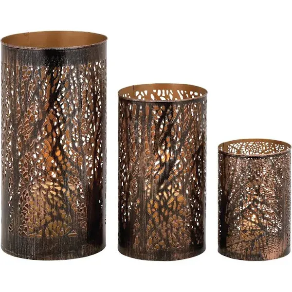 Dec Mode Collection Rustic Traditional Metal Hurricane Candle Holders - 3 pack