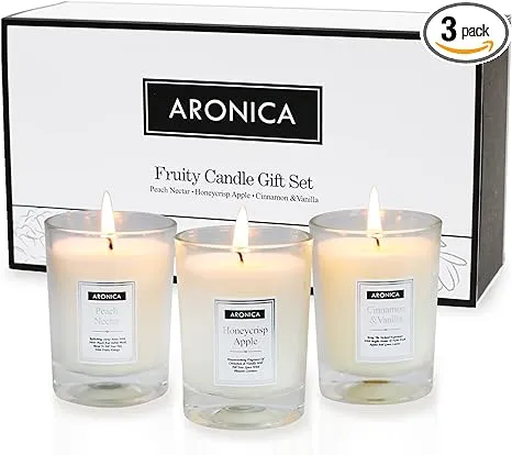 Aronica Candles for Home Scented, Fall Basket Stuffers, Gifts for Baby Shower Games, Medium White Fall Decor Smell Good, Fruit Candles Gift Set, Fall Favorites for Women, Christmas Scented Candles