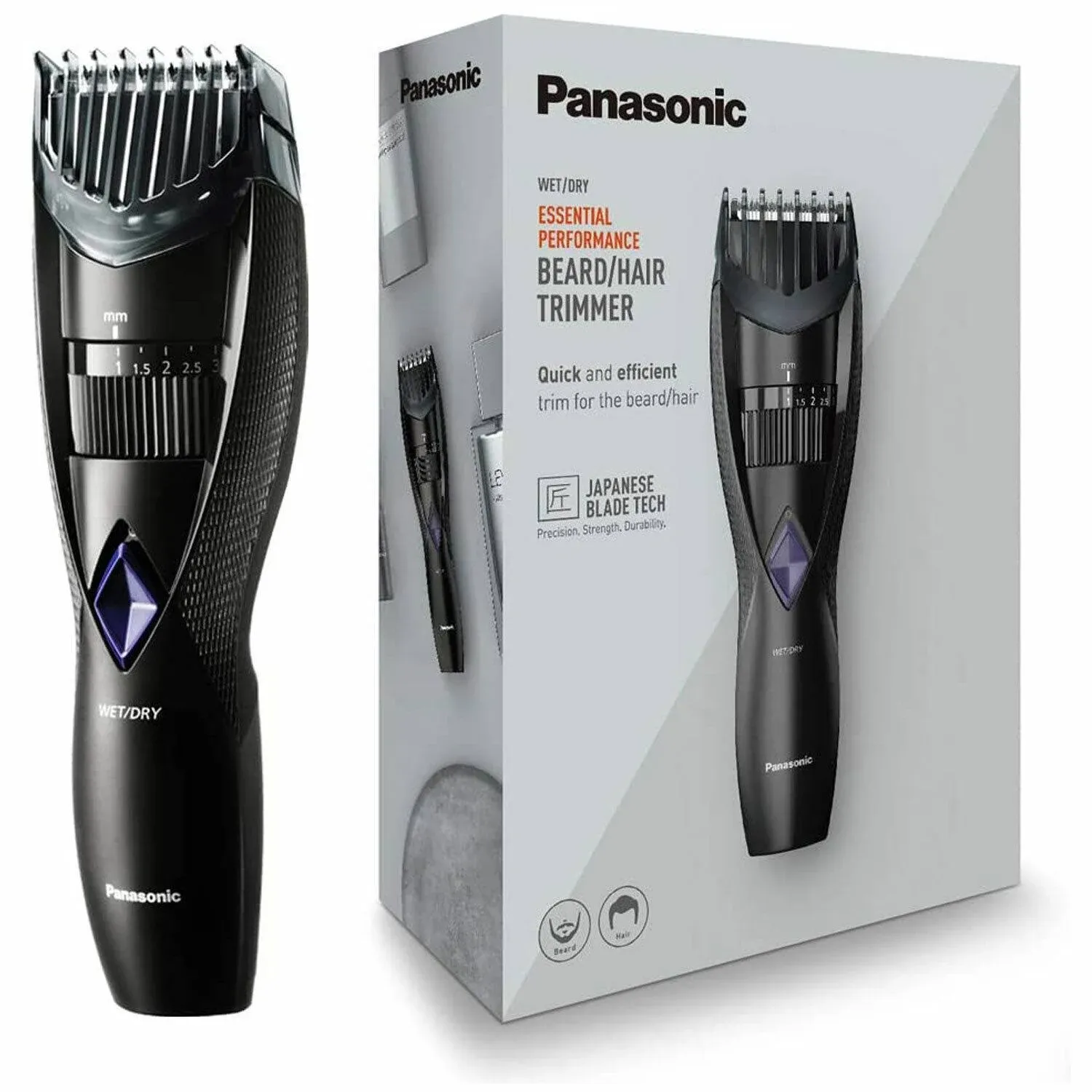 Panasonic ER-GB37 Wet & Dry Electric Beard Trimmer for Men with 20 Cutting Lengths, Standard UK 3pin Plug