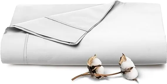 Pizuna Pure 100% Cotton Flat Sheets Only King White (1 PC), Luxurious 400 Thread Count Long Staple Cotton Sateen Flat Bed Sheet with 4" Hem (Combed King Flat Sheet Only Cotton)