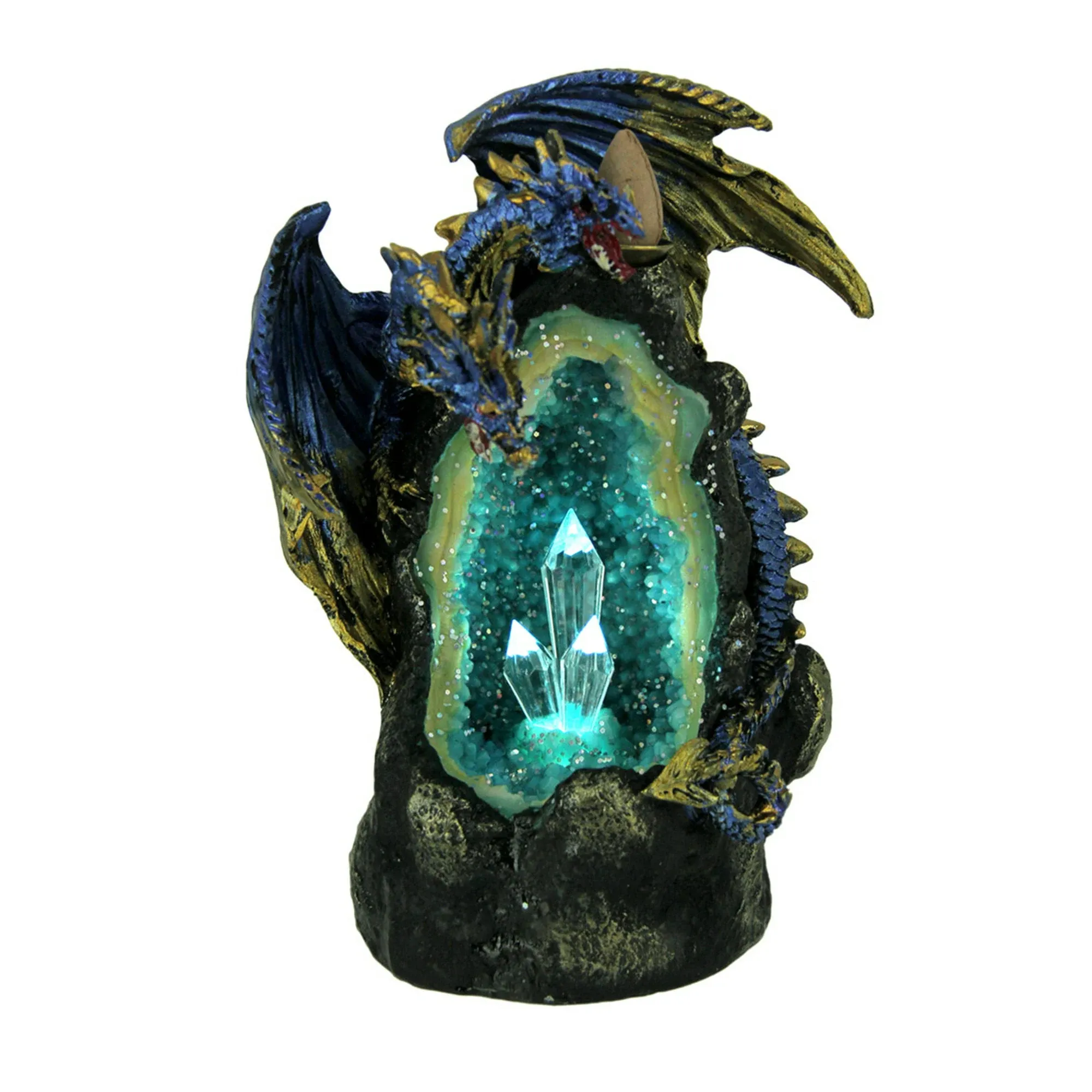 Blue Dragon LED Crystal Geode Incense Backflow Burner