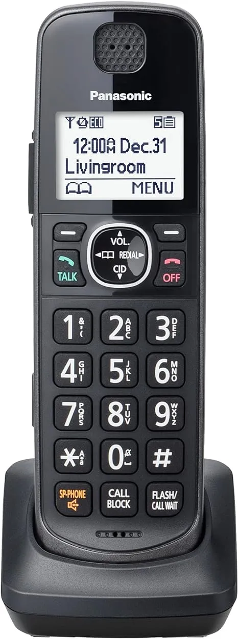 Panasonic Additional Cordless Phone Handset Compatible with KX-TGE633M/TGE645M Cordless Phone Systems - KX-TGEA60M (Metallic Black)