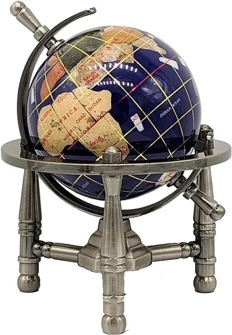 Unique Art 6-Inch by Blue Lapis Ocean Mini Table Top Gemstone World Globe with Silver Tripod