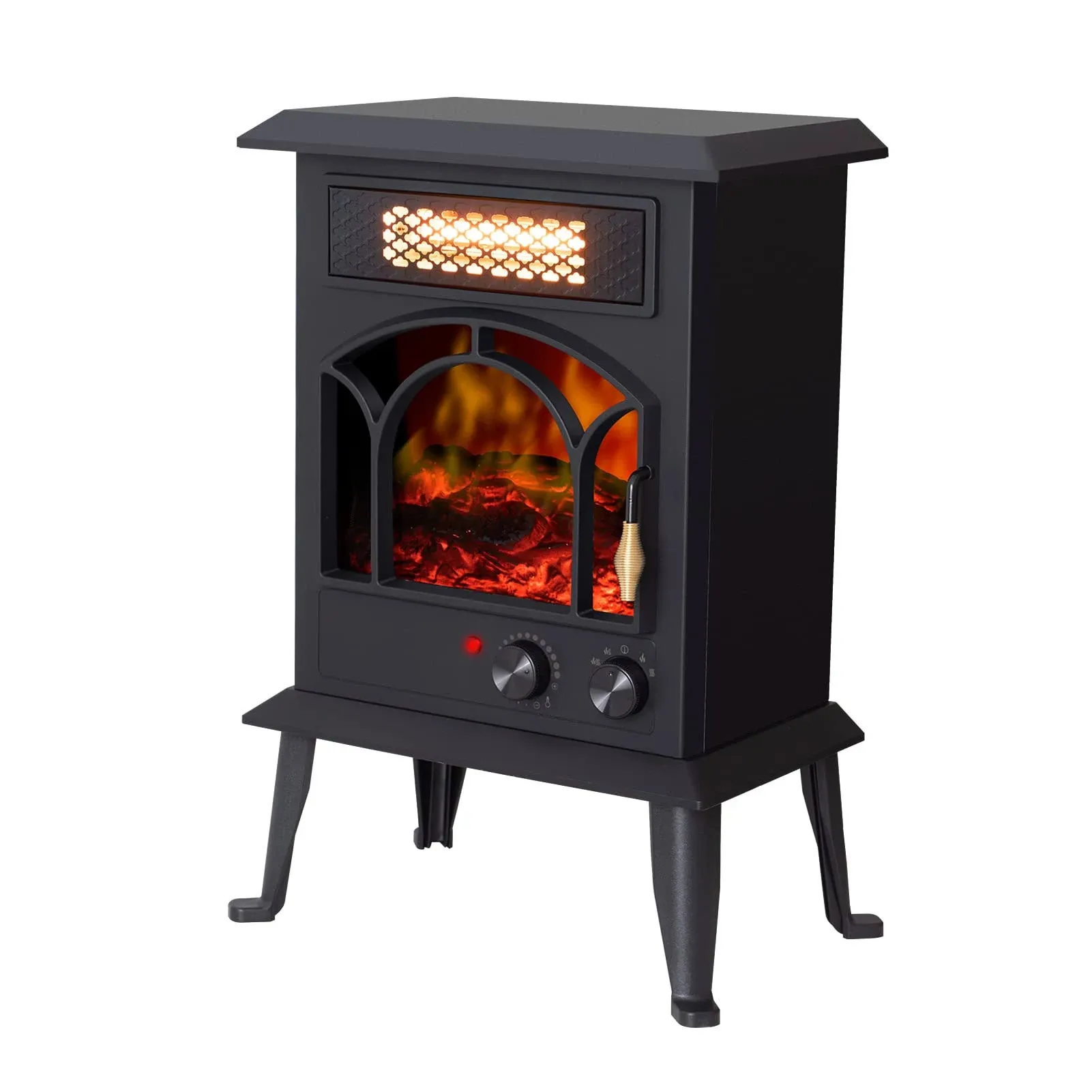 Electric Fireplace Portable Freestanding Stove with Realistic Flames Adjustable Heat Settings Safety Protectuion and Thermostat Control Black