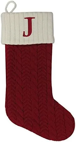 Al Faro Home St. Nicholas Square 21 Inch Cable Knit Monogram Christmas Stocking (Embroidered J)