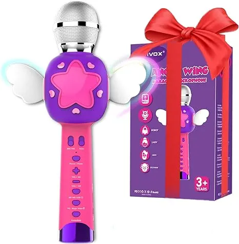 Toddler Karaoke Microphone for Fun Party Entertainment - Bluetooth, Voice Changer, LED Lights, and Recording Toy for Kids Ages 3-6 (Purple)