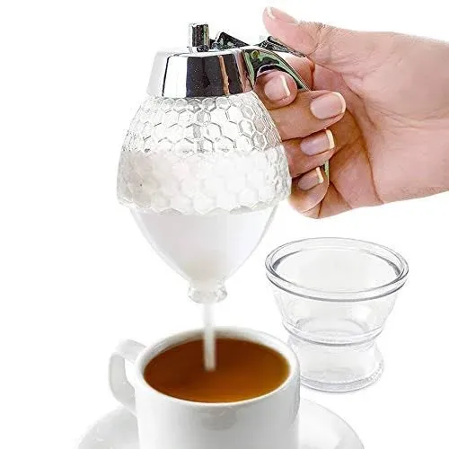 Hunnibi Glass Sugar Container Dispenser - Finger Trigger Jar for Coffee, 8 oz