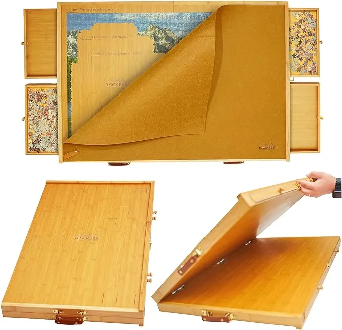 2000 Piece Foldable and Portable Jigsaw Puzzle Board with Engraved Guide Lines, Magnetic Drawers, Cover and Leather Handles. Large Yet Easy to Move and Compact to Store. Patent Pending