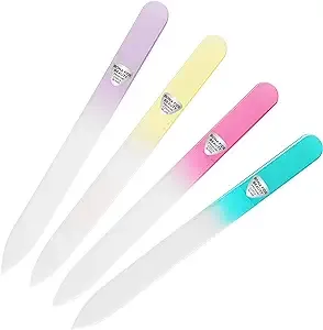 Czech Glass Files for Nails, Glass Fingernail Files, Manicure Nail Care, Set of 4 Crystal Nail Files in Pastel Colors - Bona Fide Beauty 4-Piece Pastel Premium Czech