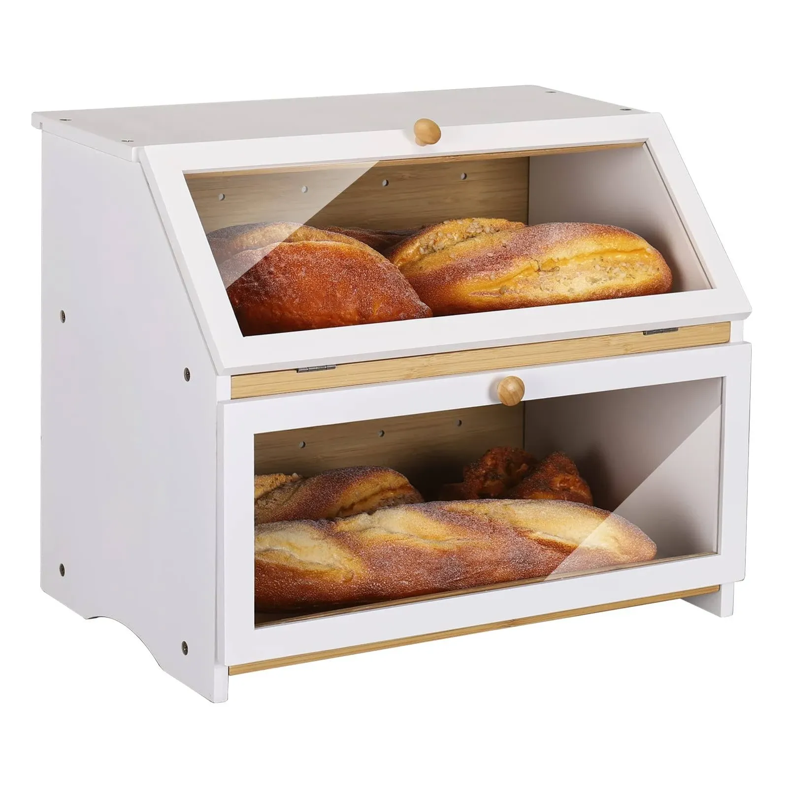 Homekoko Double Layer Large Bread Box for Kitchen Counter, Wooden Large Capacity ...