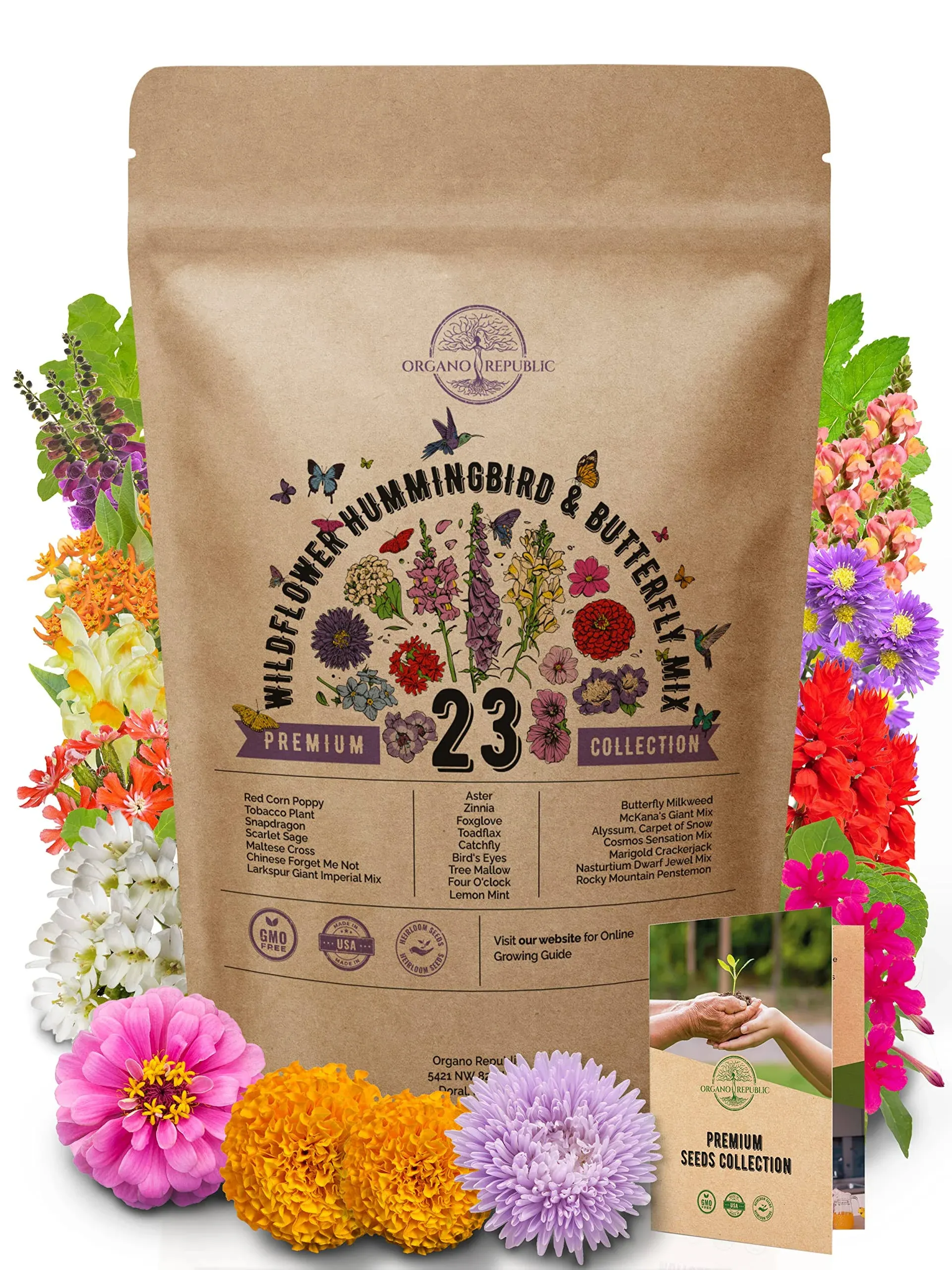 Organo Republic 23 Wildflower Seeds Annual & Perennial Mix for Indoor & Outdoors