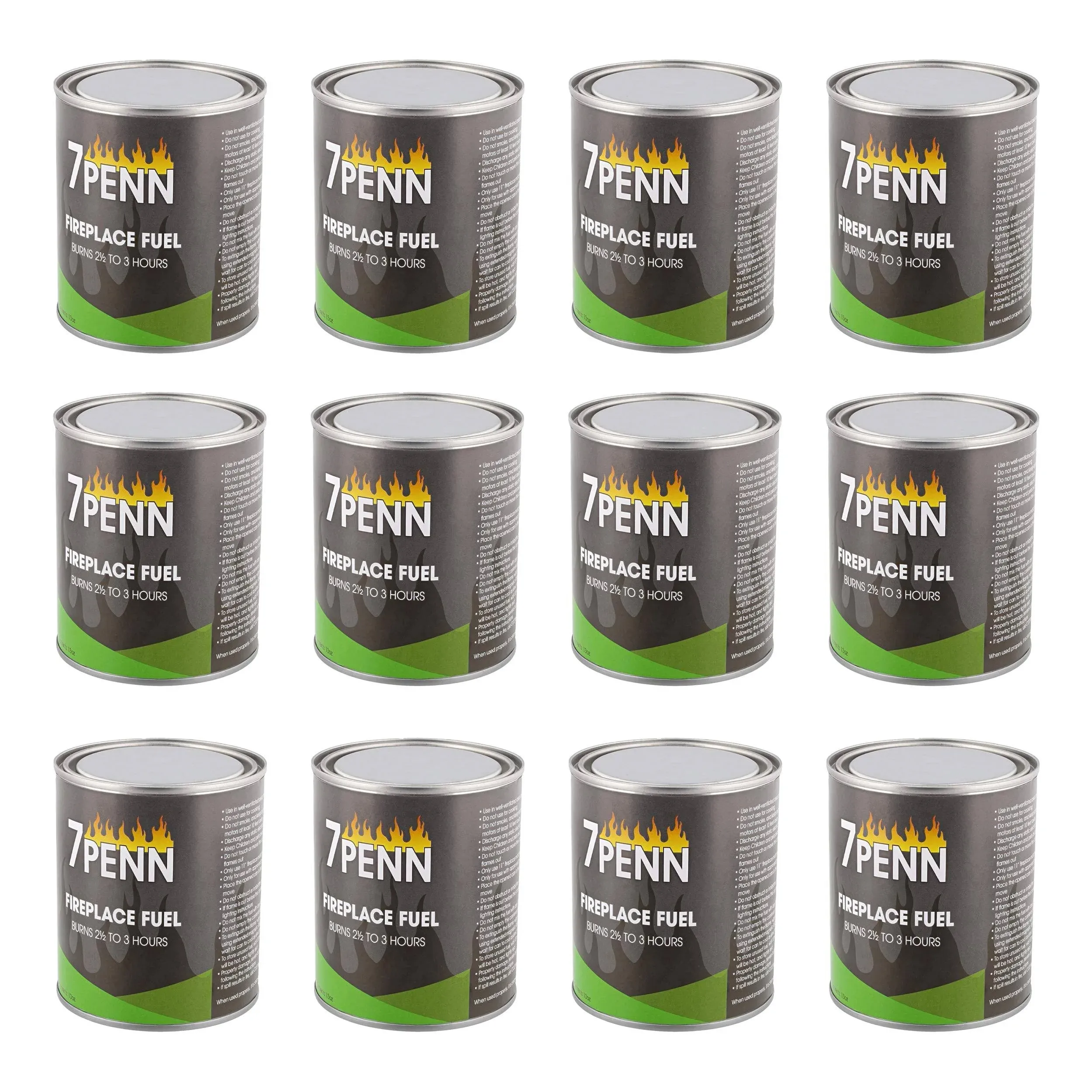 7Penn Gel Fireplace Fuel Cans, 13oz - 12Pk Fire Pit Gel Fuel Cans for Fireplace