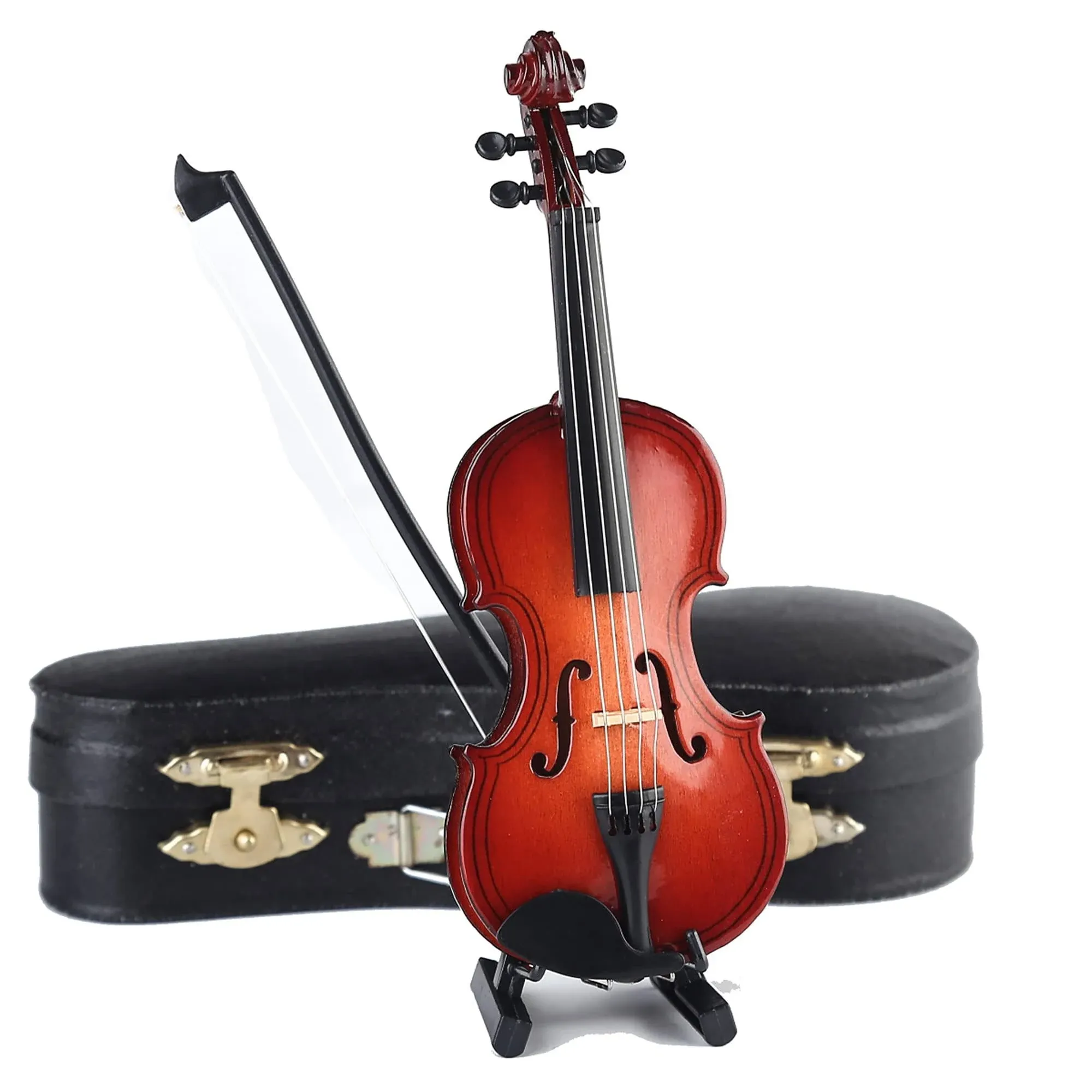 Seawoo Dselvgvu Wooden Miniature Violin with Stand,Bow and Case Mini Musical ...