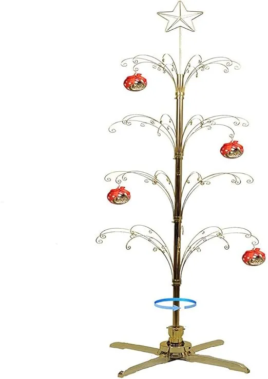 HOHIYA 47 Inch Ornament Display Tree Metal Christmas Stand Rotating Chrome Silver 60 Hooks Hanger Wire Hanging for Swarovski 2024 Crystal Glass Decorations Gift Taiwan Made