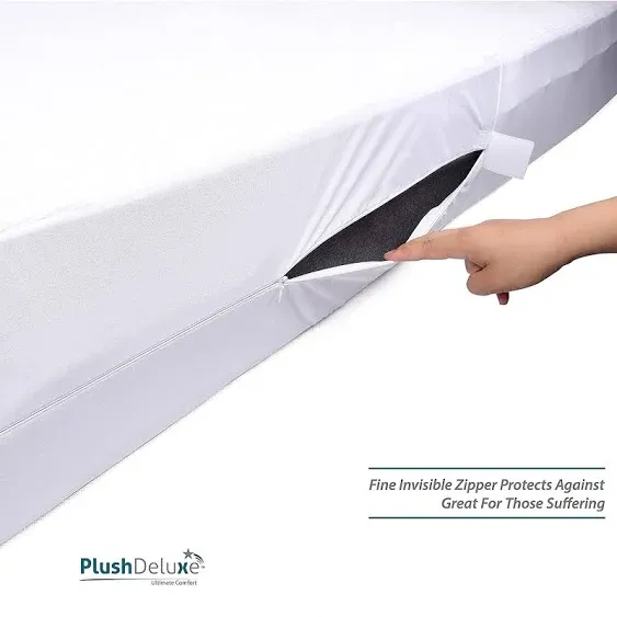 PlushDeluxe Full Size Premium Mattress Encasement - Zippered Waterproof, Bedbug Proof Design, 6-Sided Protection - Hypoallergenic Cotton Terry Fabric [9-12"] Depth